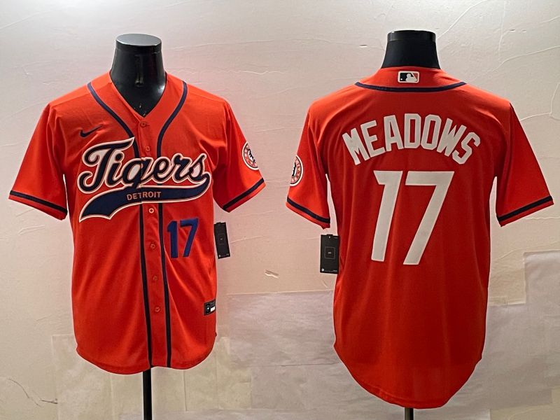 Men Detroit Tigers #17 Meadows Orange Joint Name Game 2025 Nike MLB Jersey style 2